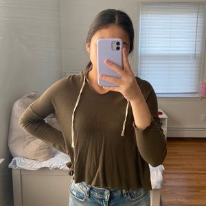 Forever 21 Olive Drawstring Hoodie Top